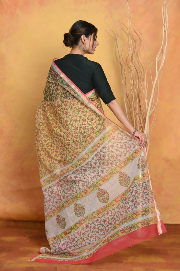 Very Much Indian Pure Kota Cotton Handblock Printed Saree - Yellow