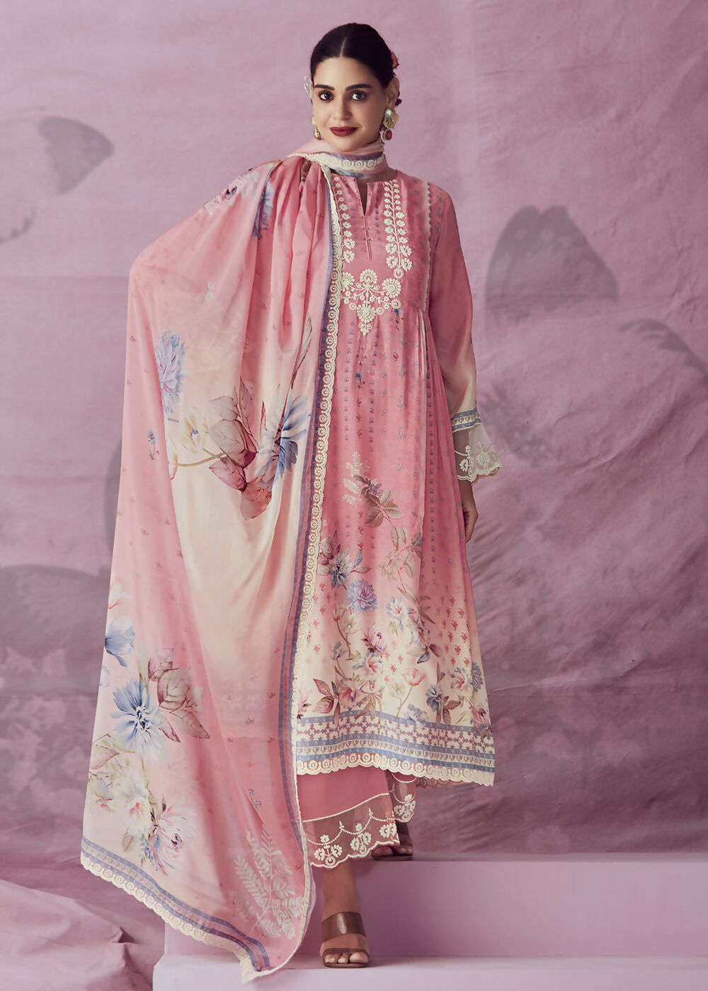 Blush Pink Muslin Cotton Printed Trendy Salwar Kurta Set - Emponline
