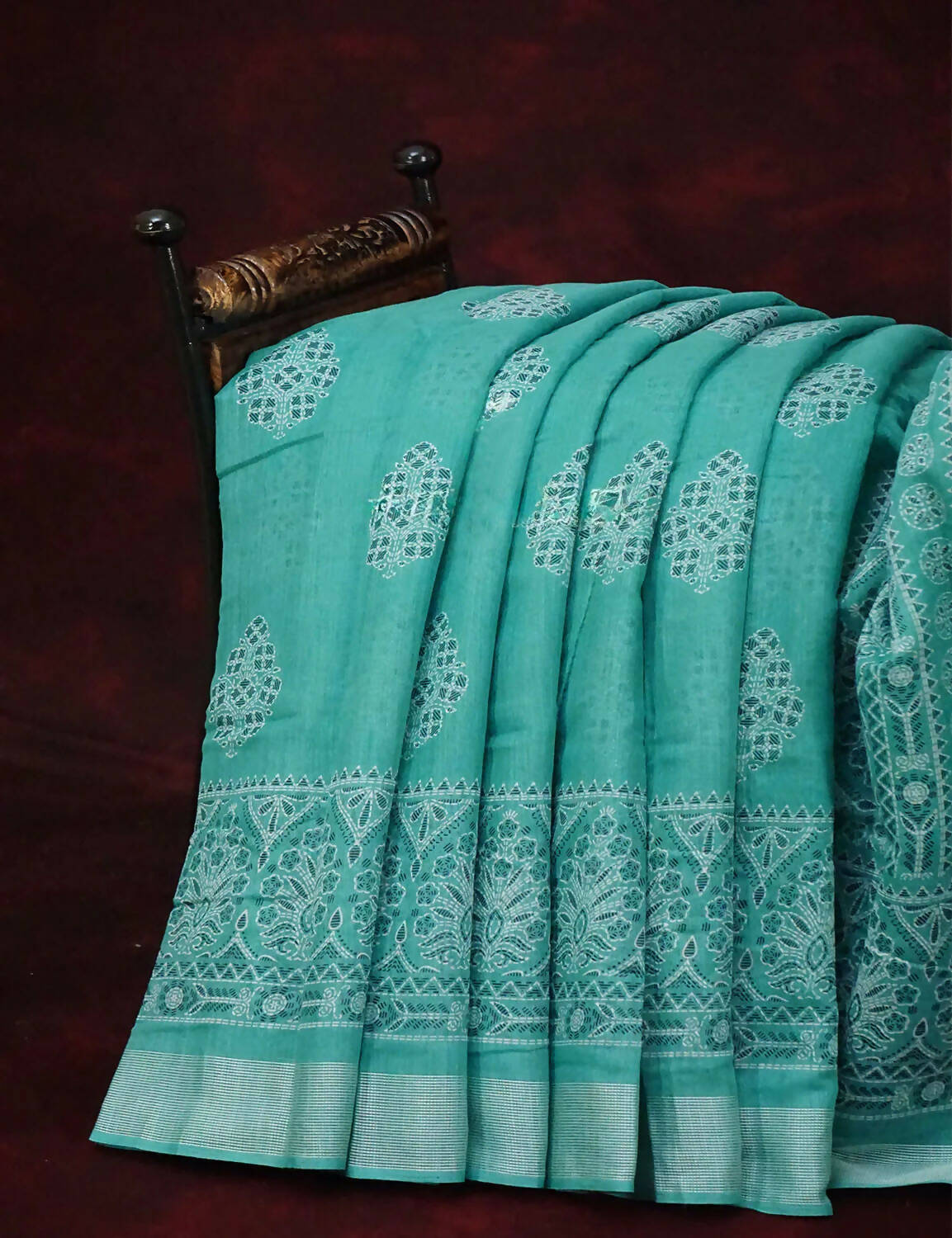 Rama Green Coloured Block Print Semi Chanderi Saree By Gayathri Reddy Designer Studio