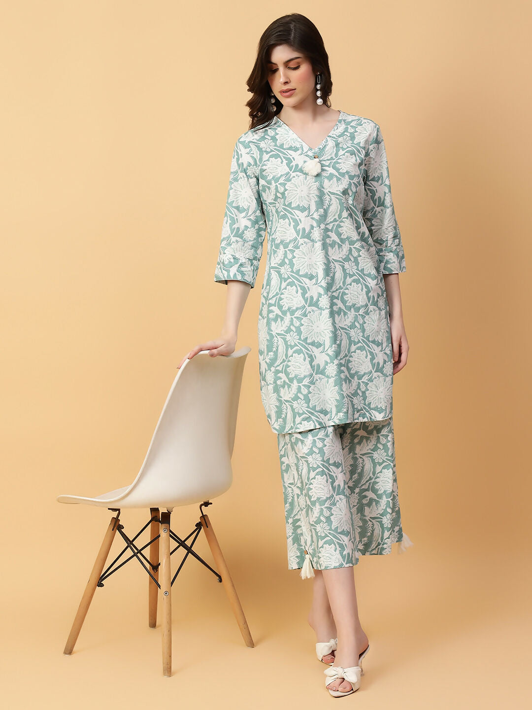 Joban Fashion Green Cotton Printed & Hand Work Co-ord Set