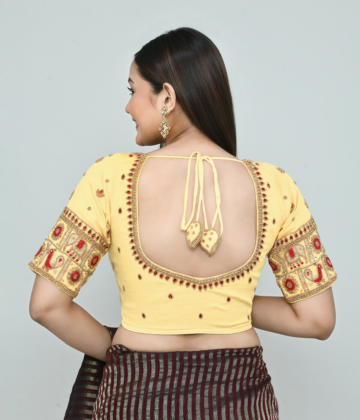 Joban Fashion Women's Light Yellow Embroidered Stitched Blouse