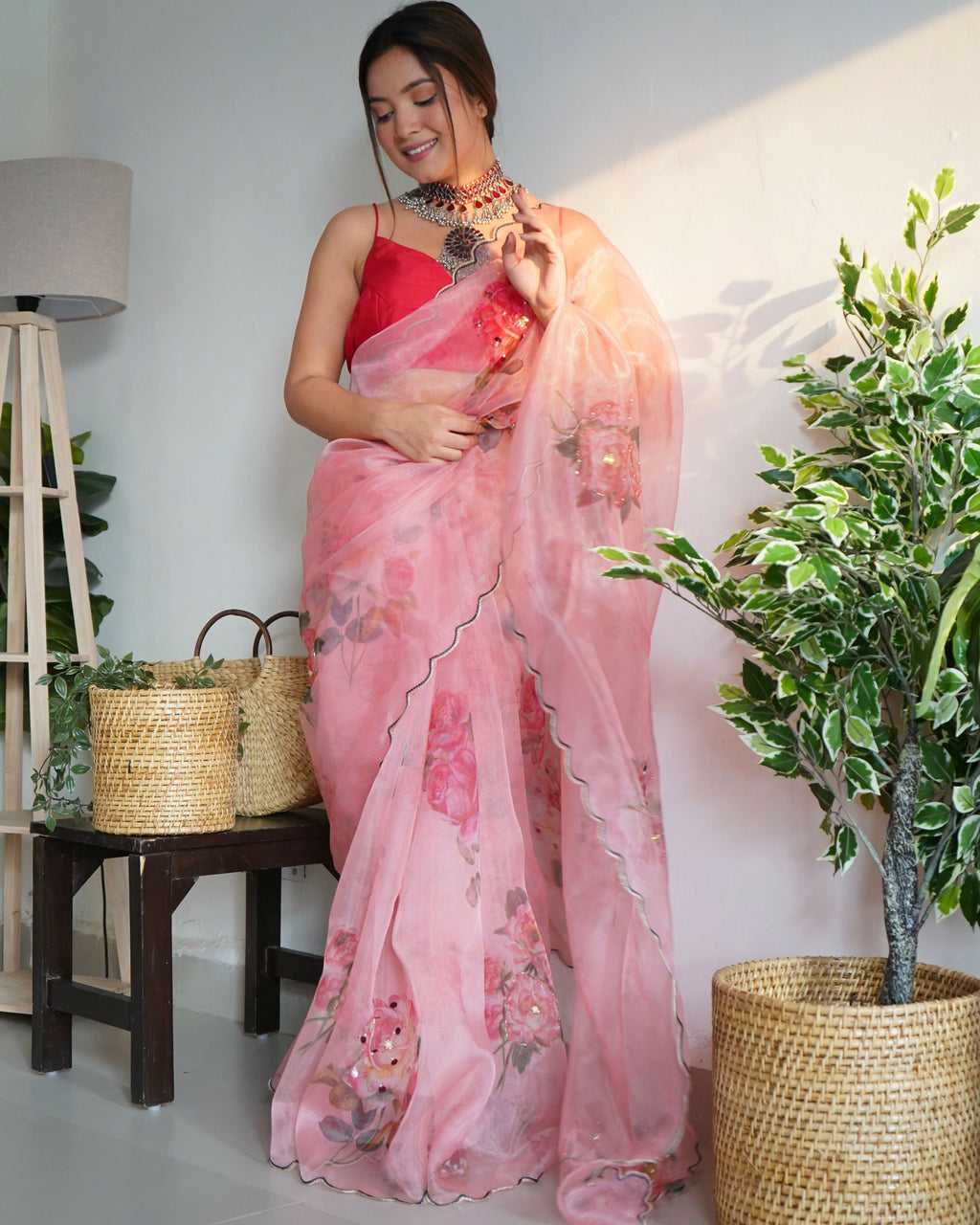 Vamsee Ramya Onion Organza Saree