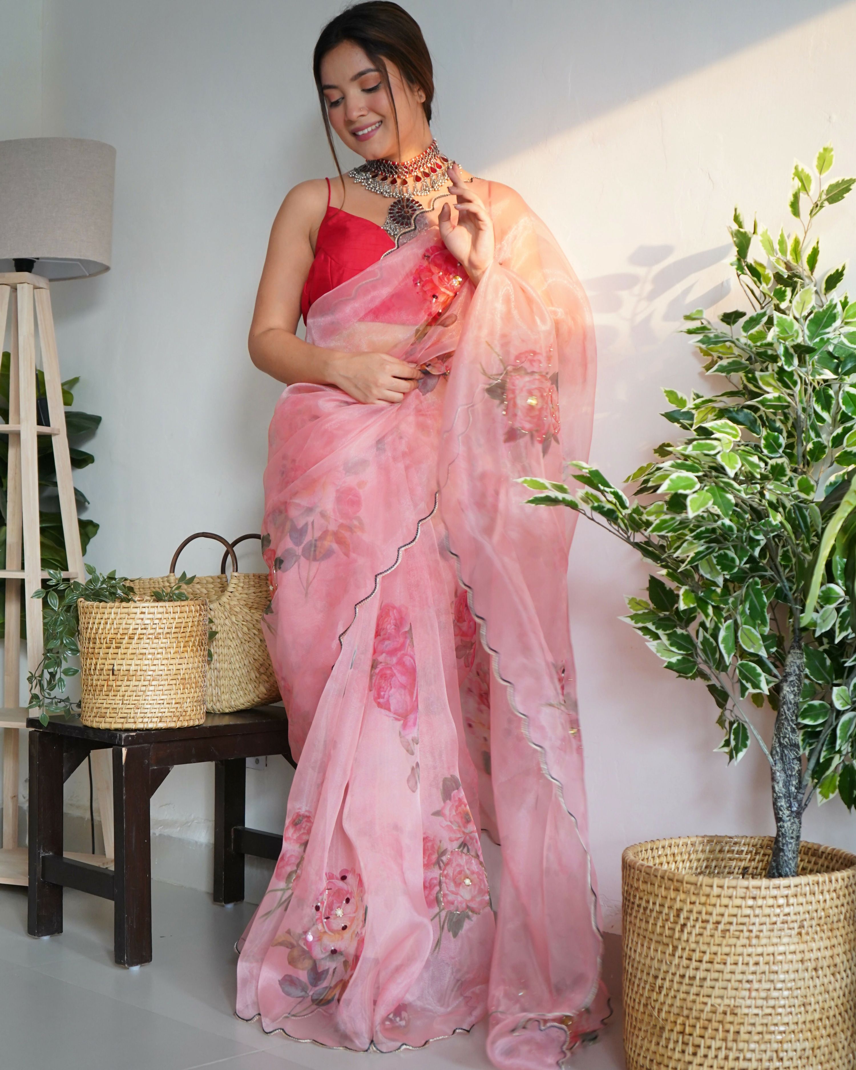 Vamsee Ramya Onion Organza Saree