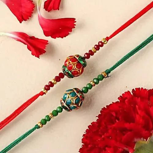 Premium Beads Ethnic Rakhi Set & Almonds Jar