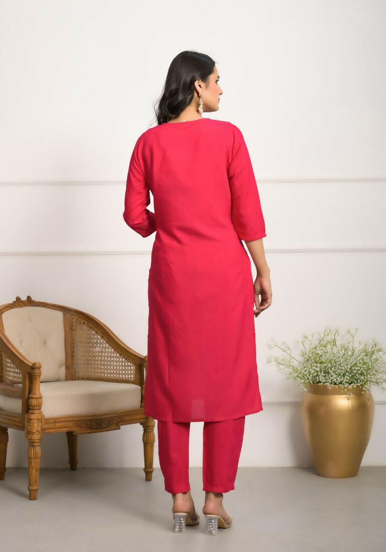 Festive Wear Ethnic Red silk viscose Stitched Suit With Dupatta - Tanisha