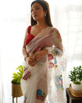 Vamsee Urvashi White Organza Saree