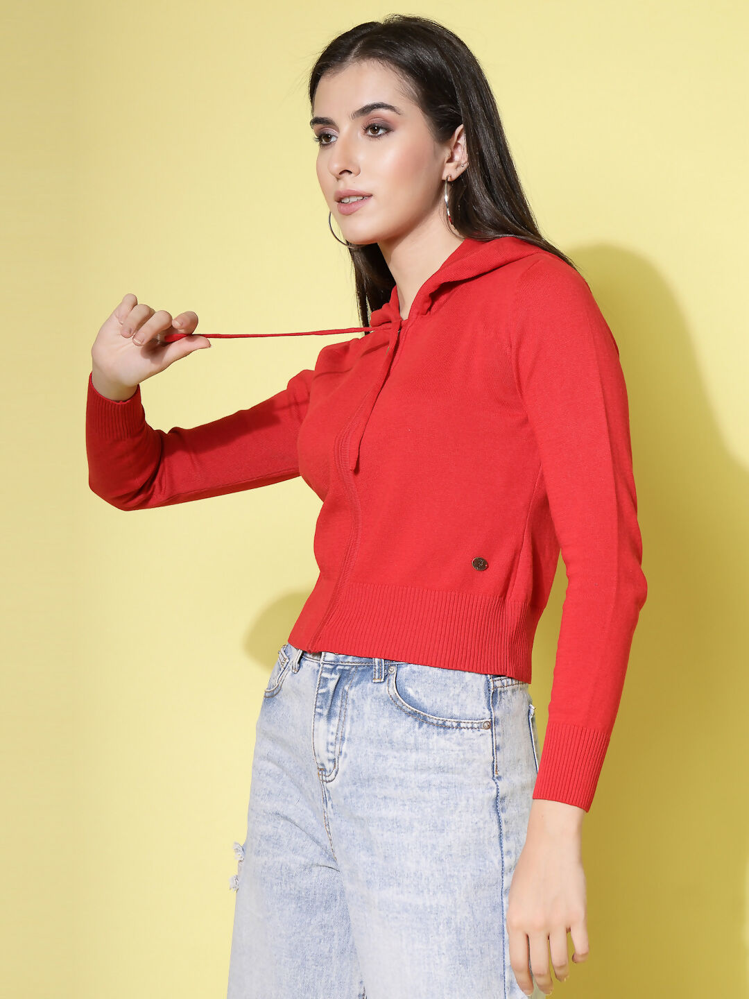 Women Winter Red Cotton Cardigan - Wool Trees