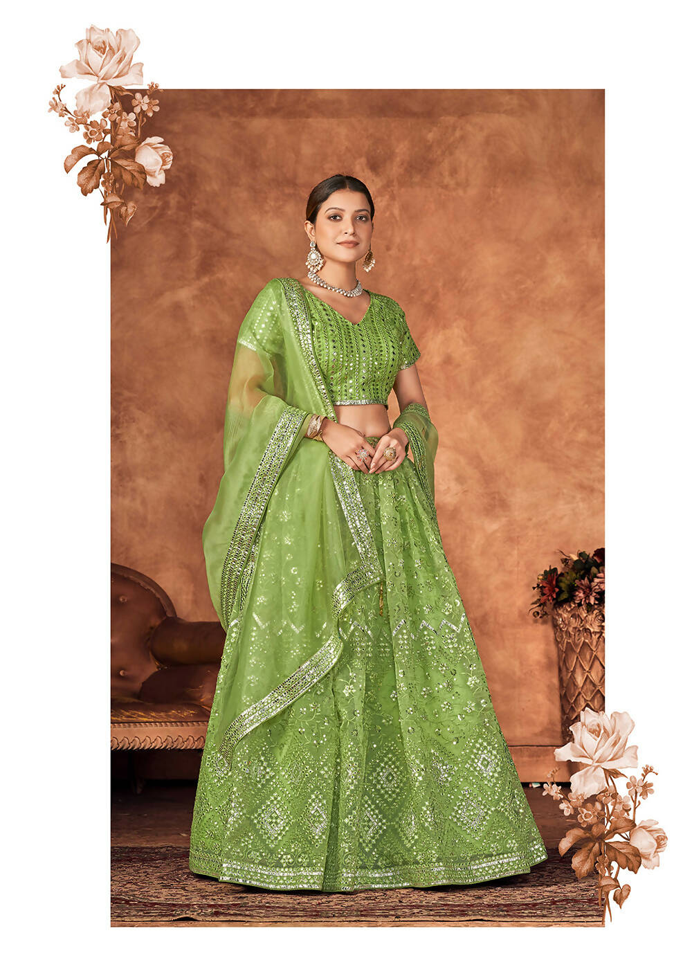 Wedding Designer Parrot Organza lehengha Choli - Anbazaar