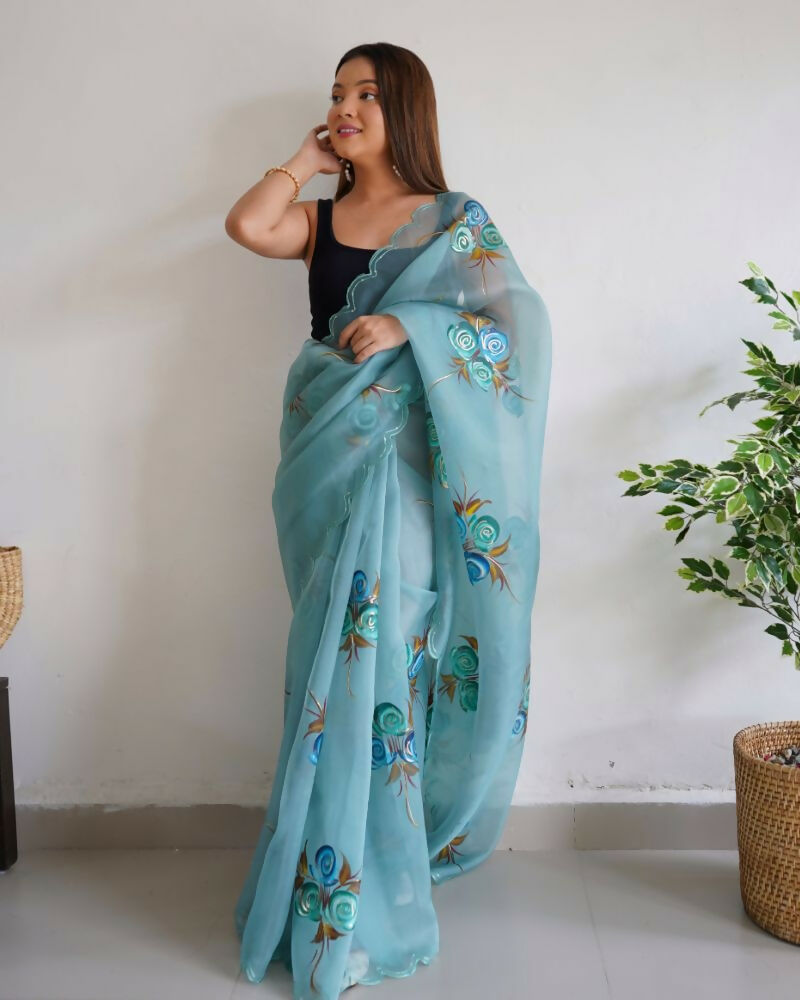 Vamsee Urvashi Blue Organza Saree