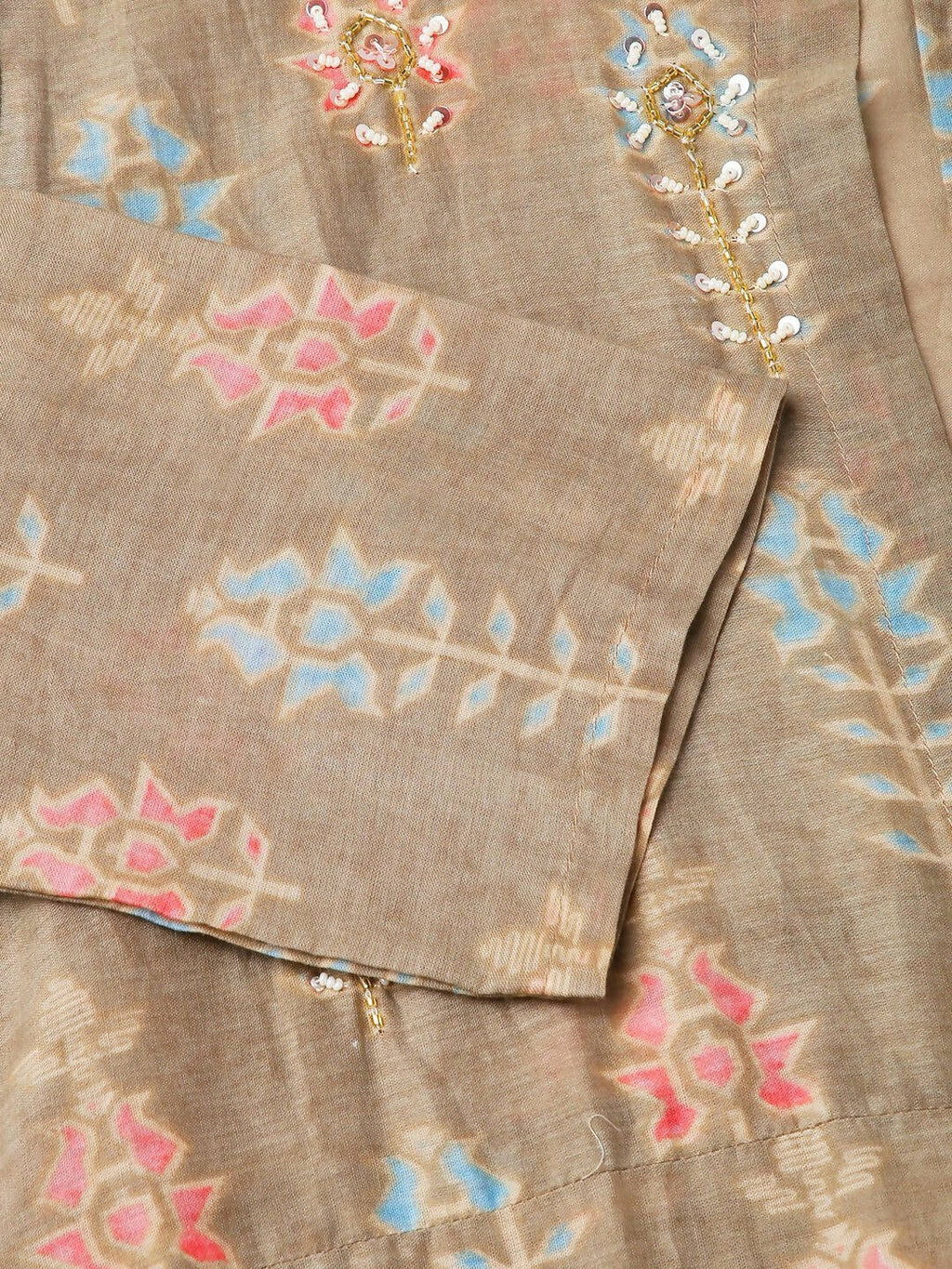 Brown Cotton Solid Flared Dress with Printed Shrug - Yukti