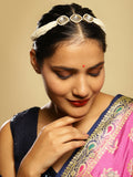 Gold-Polished White Kundan-Studded Pearl Beaded Hair Band - Ruby Raang