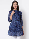Myshka Women's Trendy Organza Printed 3/4 Sleeve Round Neck Casual Multicolor Tunic