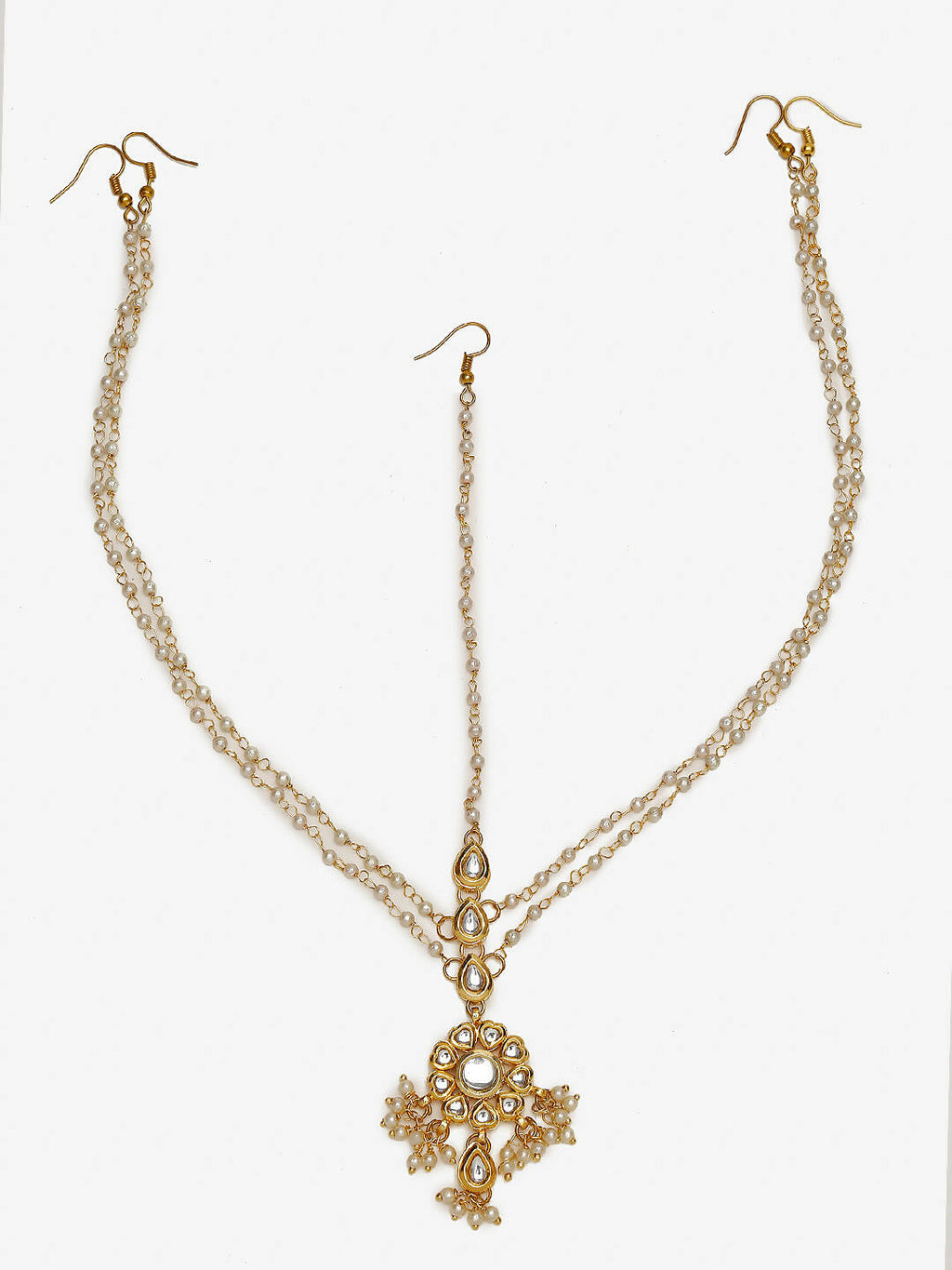 Gold-Polished White Kundan Studded Matha Patti - Ruby Raang