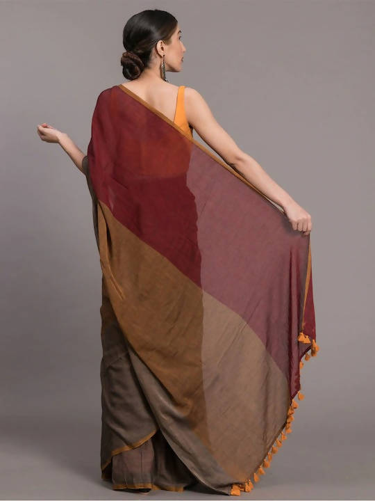 Suta Grey Maroon Colourblocked Pure Cotton Saree