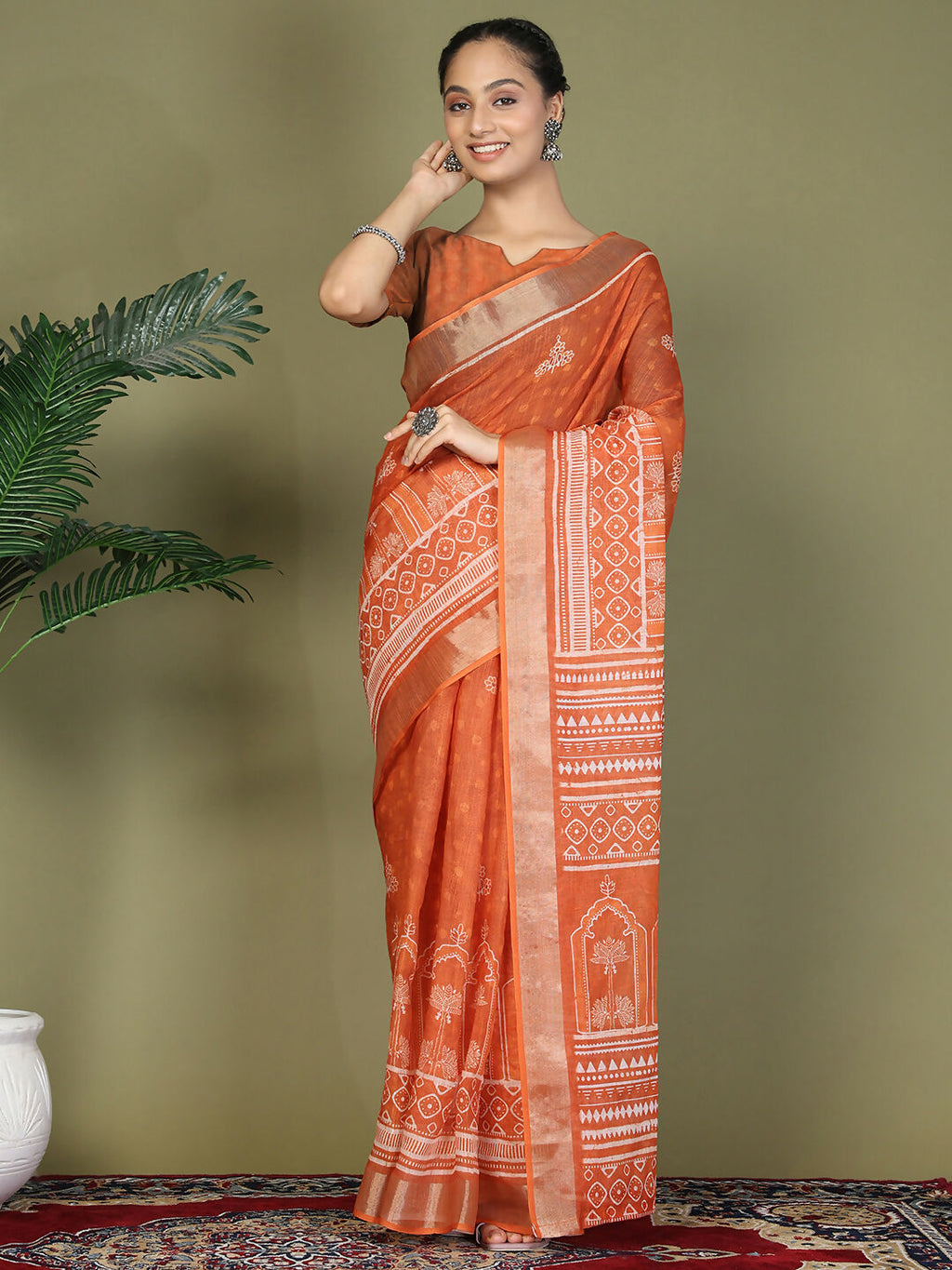 Shree Shyam Fashion Cotton Orange Saree
