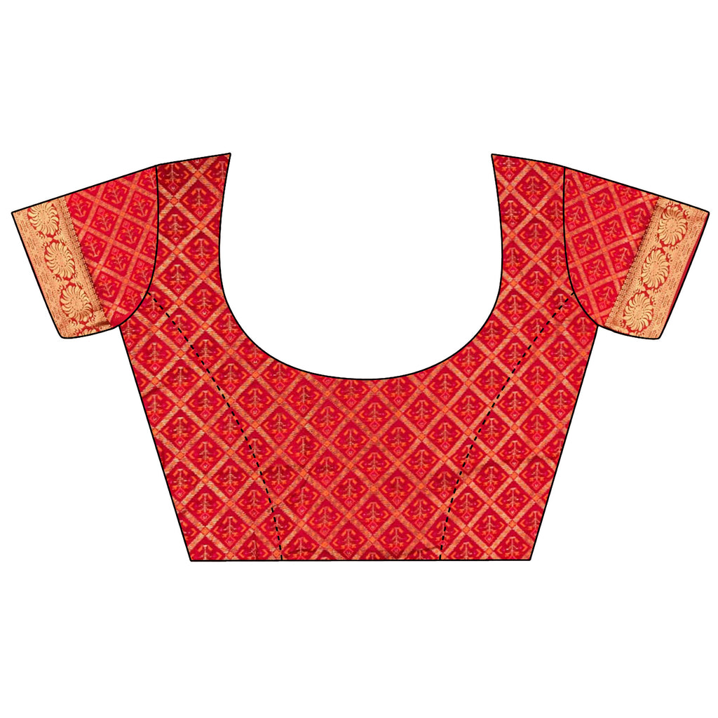Joban Fashion Red Banarasi Cotton Silk Woven Saree