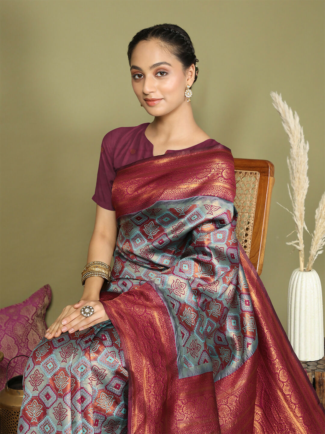 Shree Shyam Fashion Lichi Silk Teal Saree