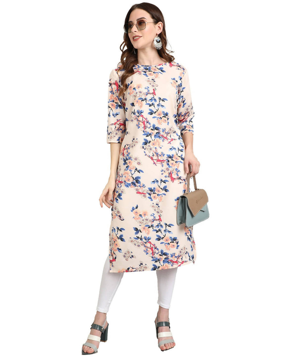 Vamika Cream French Crepe Printed Party Wear/Casual Wear Kurti (K1057 M)