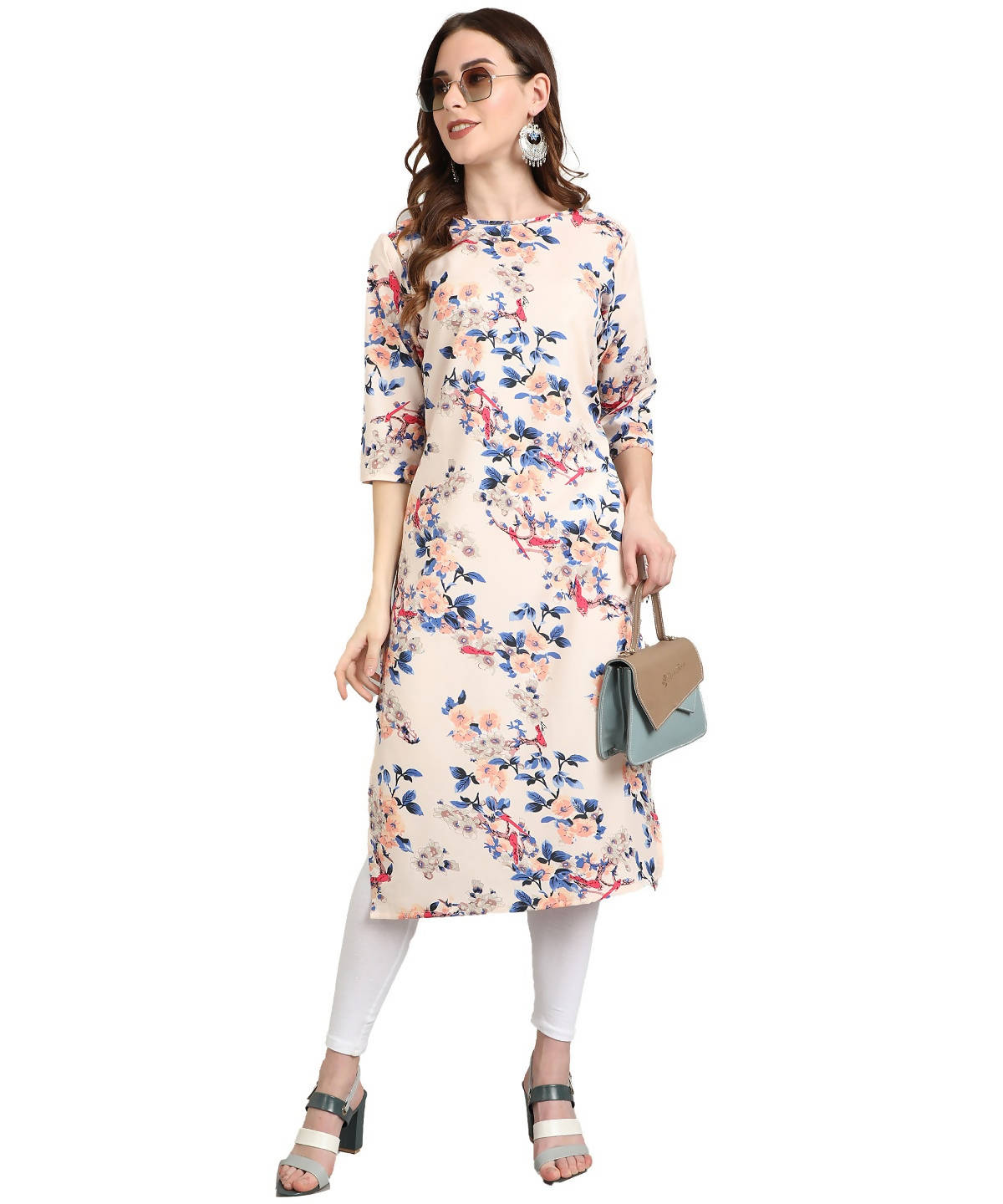 Vamika Cream French Crepe Printed Party Wear/Casual Wear Kurti (K1057 M)