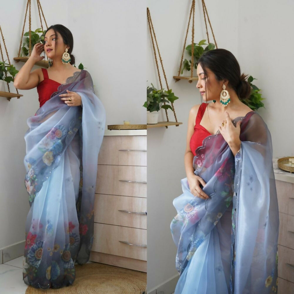 Vamsee Rency Grey Organza Saree