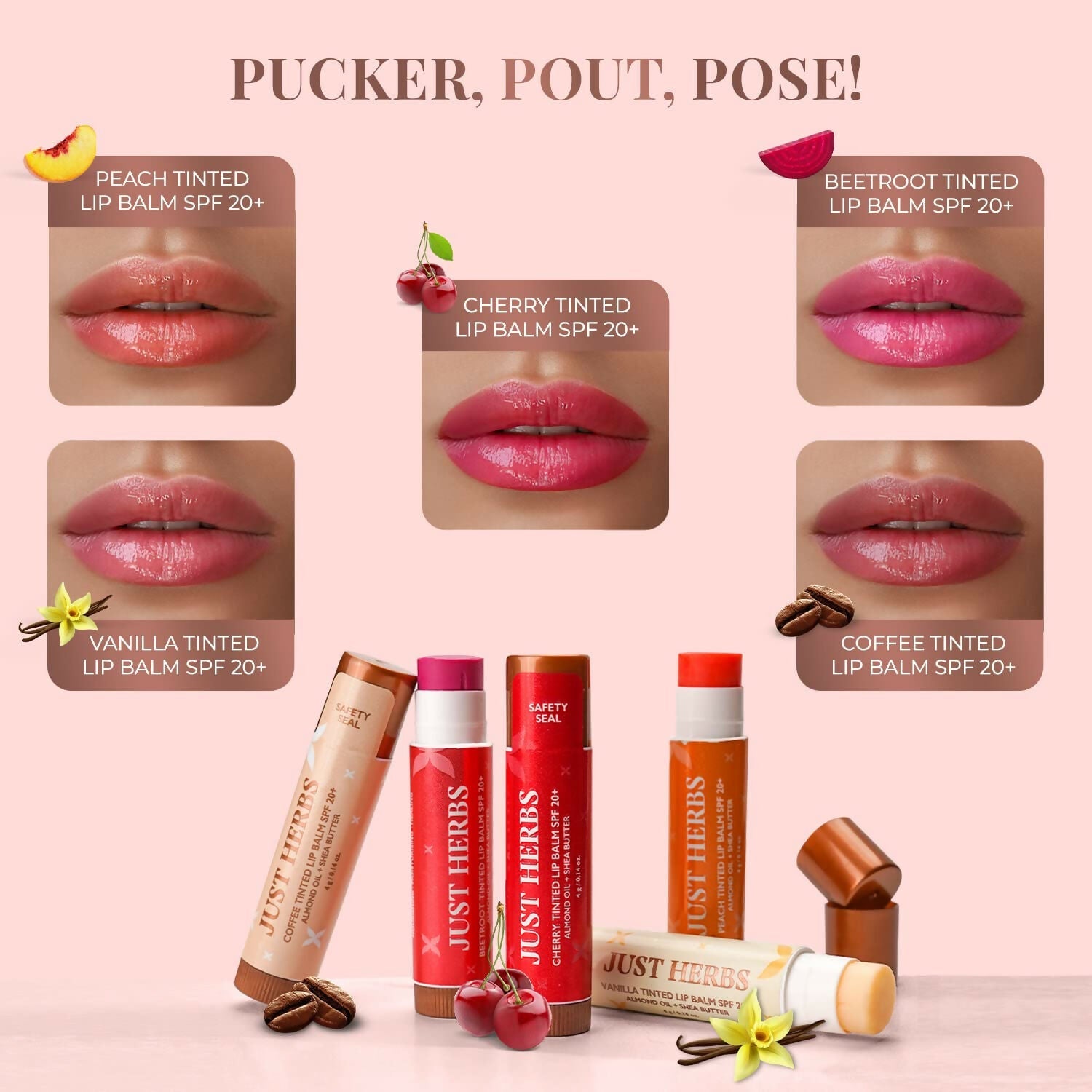 Just Herbs Vanilla Tinted Lip Balm with SPF 20+ for Dark Lips to Lighten