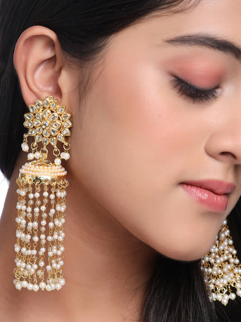 NVR Women Gold-Polished Contemporary Jhumkas Earrings