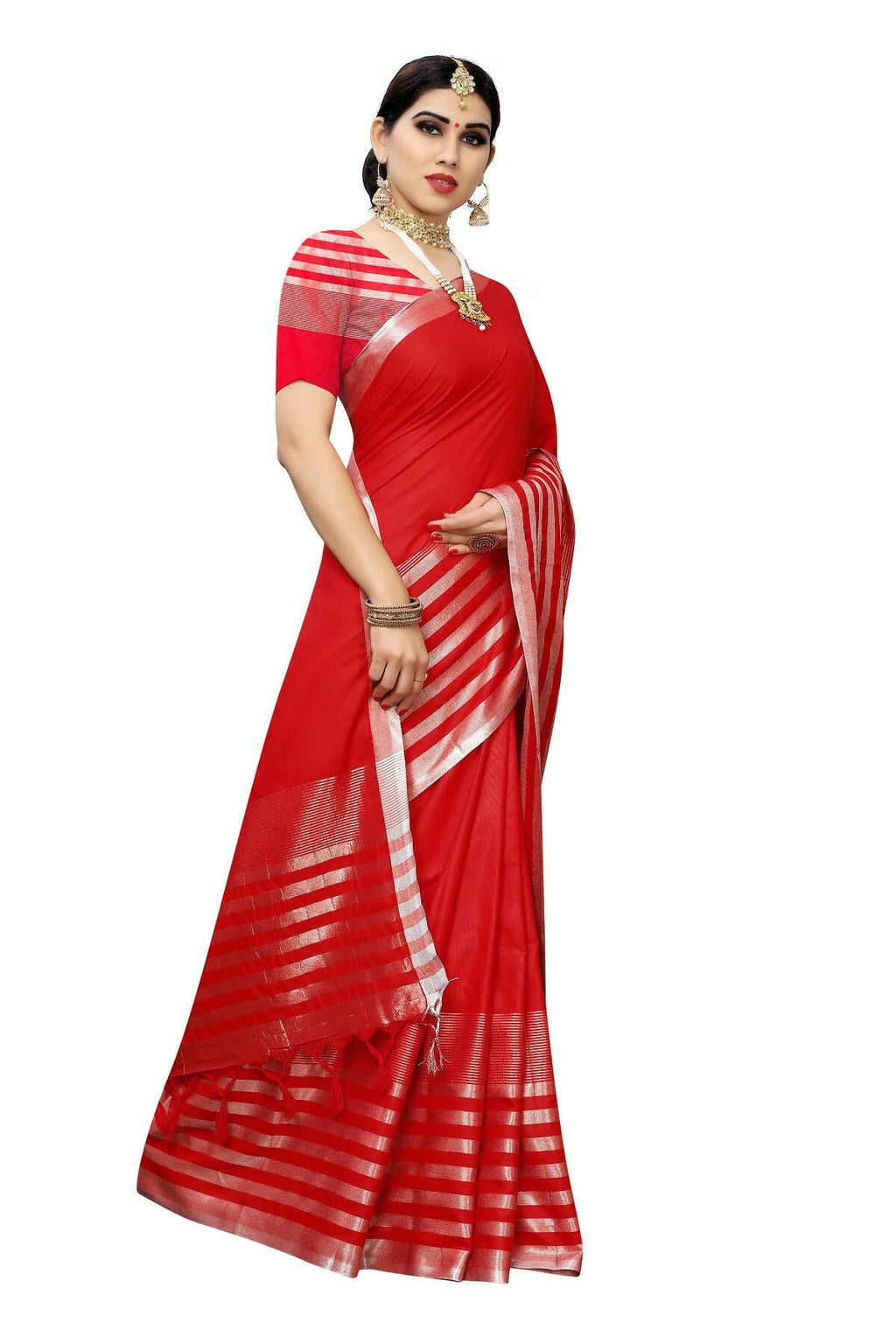 Vamika Red Cotton Silk Weaving Saree (Twitter Red)