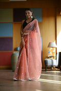 Vamsee Manbhari Peach Organza Saree