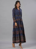 Juniper Women Navy Blue Georgette Printed Tiered Maxi Dress