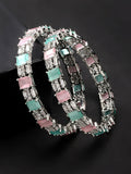 NVR Women's Set of 2 Multi-Coloured CZ Stone-Studded Handcrafted Bangles