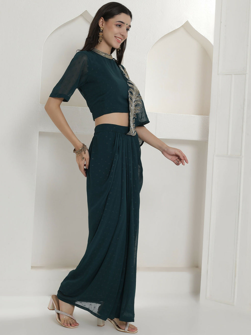 Joban Fashion Green Georgette Drape Skirt Set