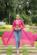 Vastranavya Pink Navratri Special Kutchi Patch Work with Leheriya Printed Kurti