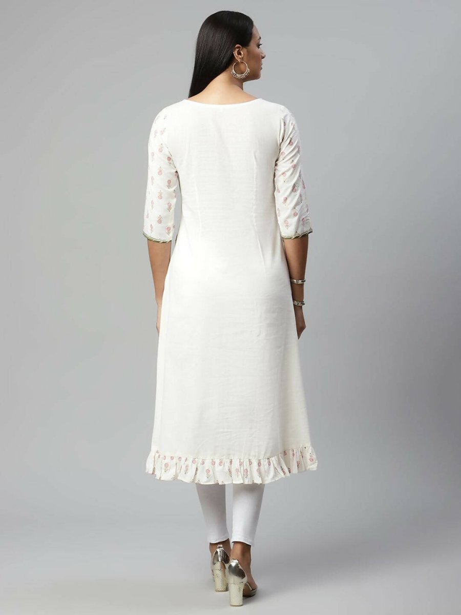 Ahalyaa Women's Off White Cotton Printed Kurta