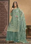 Net Mint Green Embroidered Festive Gharara Style Suit - Emponline