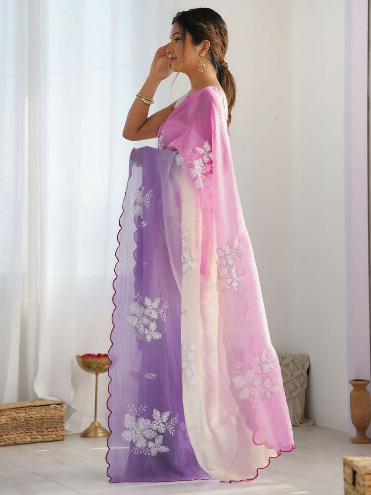 PR Fashion Pink_Lavender Gold Crush Embroidery Work Saree