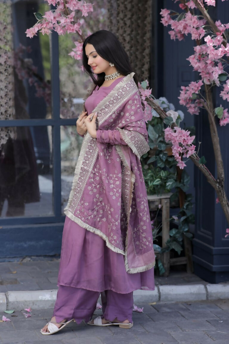 Jyoti Fashion Women's Onion Tabby Silk Designer Kurta with Trouser & Dupatta