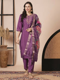 Purple Viscose Chanderi Embroidery Work Kurta Set - Riya