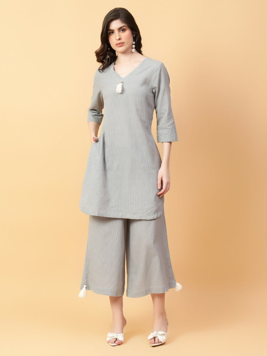 Joban Fashion Grey Cotton Khatha & Hand Work Co-ord Set