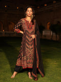 Juniper Women's Black Ethnic Motif Printed Rayon Kurta Palazzo And Dupatta With thread & Mirror Work