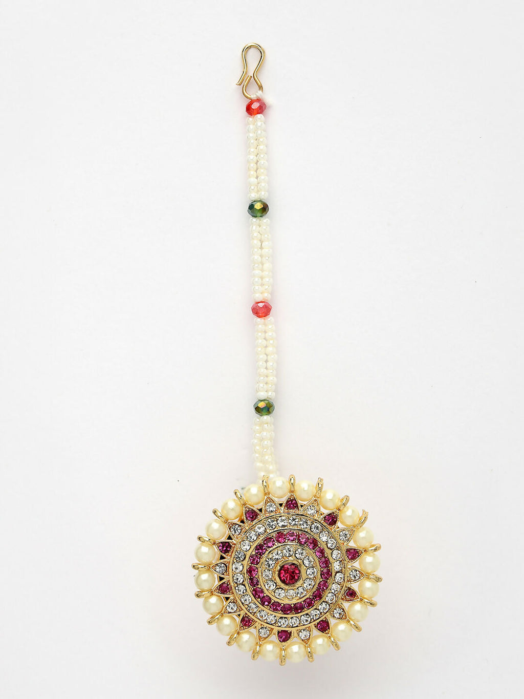 NVR Women's Gold-Polished CZ Stone-Studded Borla Maang Tikka