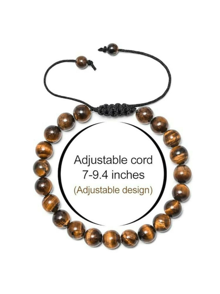 NVR Natural Tiger Eye Mens Adjustable Bracelet