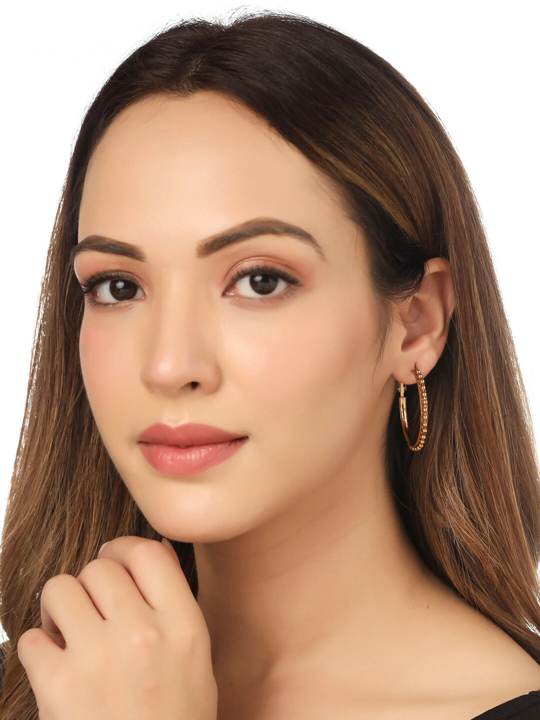 NVR Women's Set of 2 Gold & Silver Beaded Circular Hoop Earrings