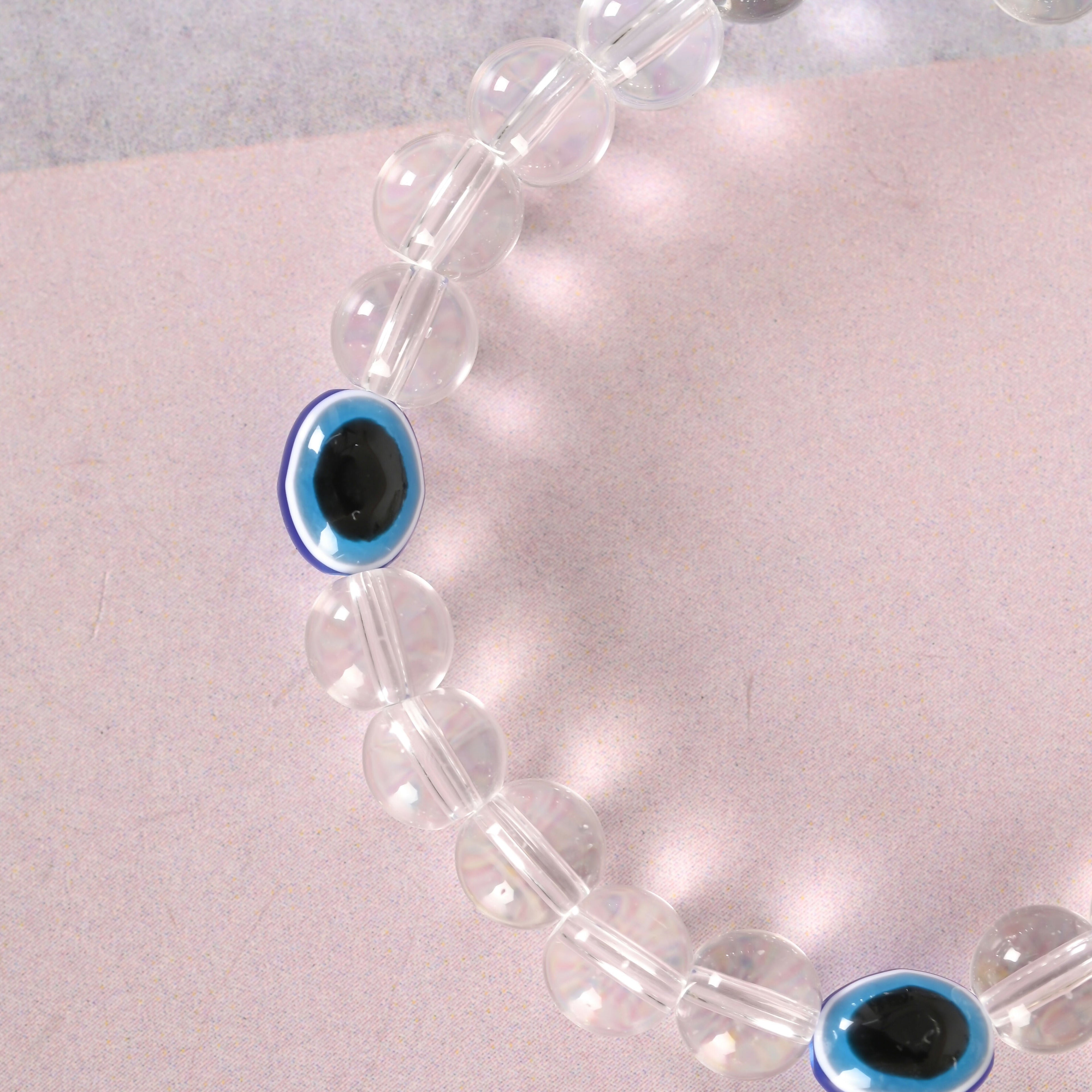 NVR Men & Women Evil Eyetransparent Beaded Elasticated Bracelet