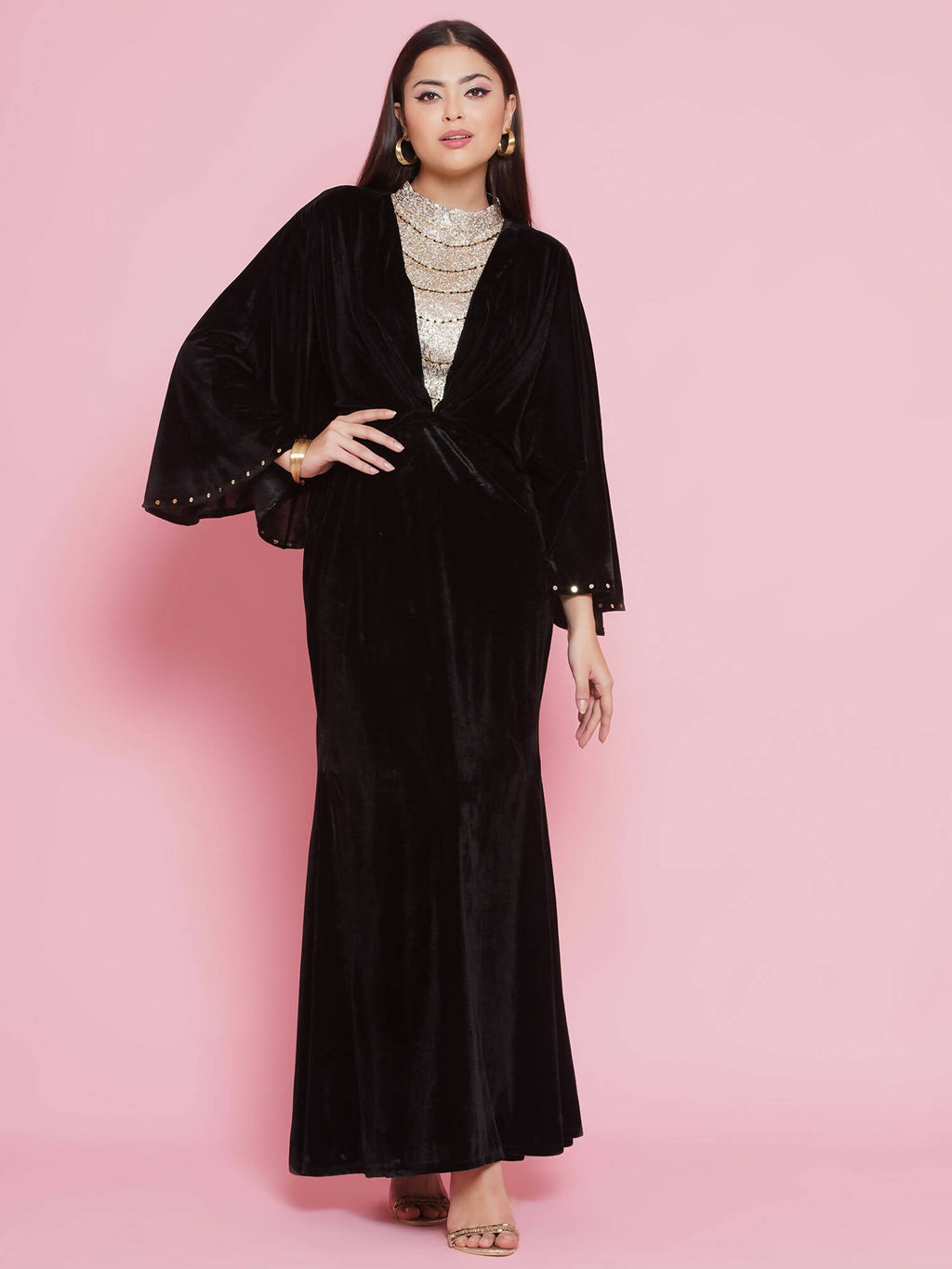 Women Republic Black Velvet Embellished Gown