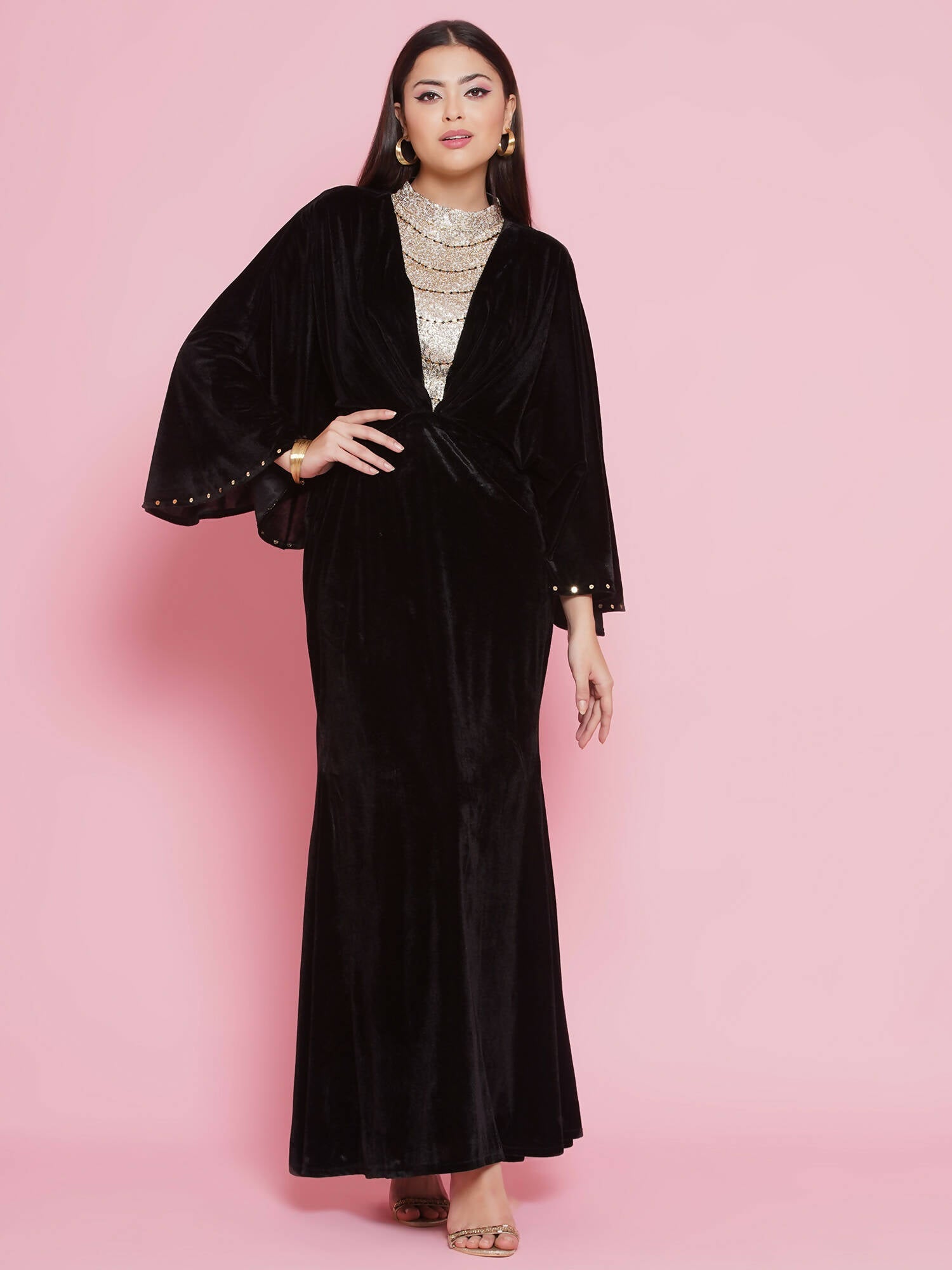Women Republic Black Velvet Embellished Gown