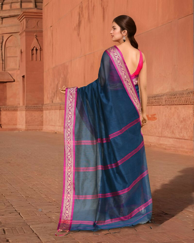 Joban Fashion Women Blue & Pink Trendy Cotton Saree