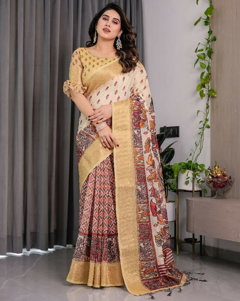 PR Fashion Pista Pure Handloom Linen Saree