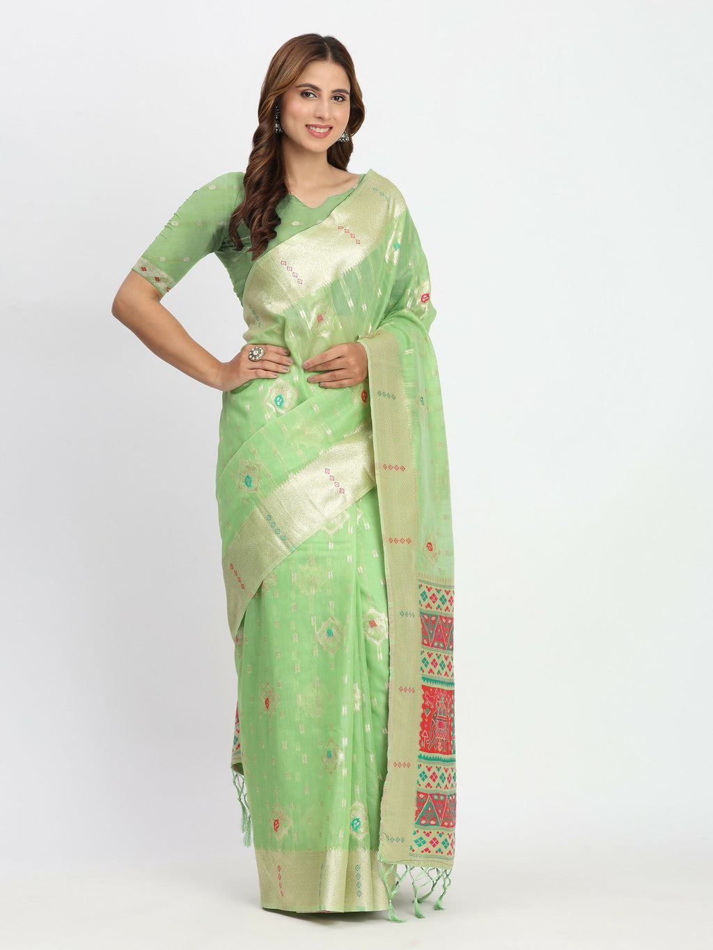 Shree Shyam Fashion Linen Cotton Light Green Saree