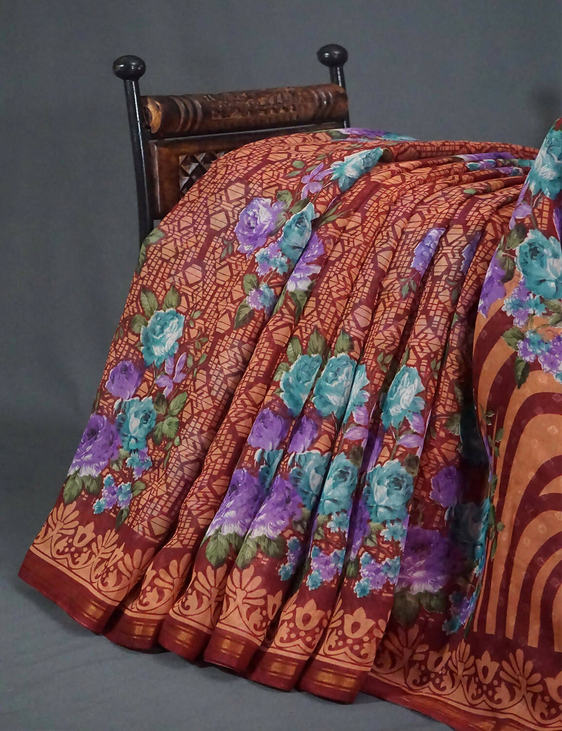 Shades Of Peppy Red Floral Design Semi Chanderi Saree By Gayathri Reddy Designer Studio