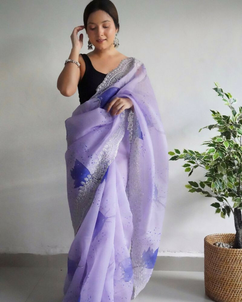 Vamsee Shirovastra Print Lavender Organza Saree